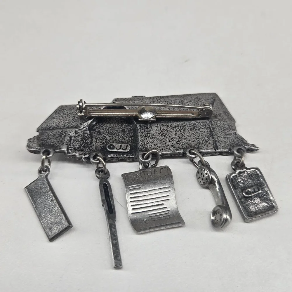 JJ Jonette Brooch NWT Silver Tone Real Estate Pin House with Realtor Charms